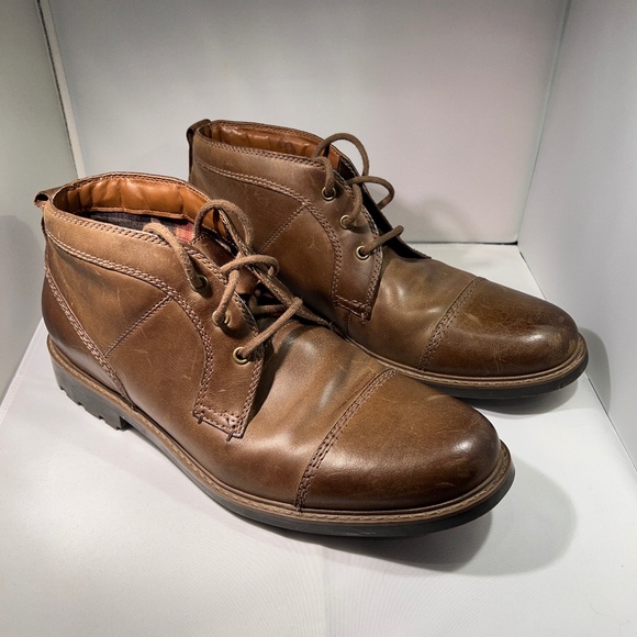 Clarks Men’s Leather Cap Toe Ankle Boots – Brown (Size 12) - Picture 2 of 10